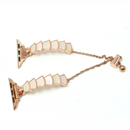 Metal Shell Watch Band For Apple Watch Series 9&8&7 41mm / SE 3&SE 2&6&SE&5&4 40mm / 3&2&1 38mm(Rose Gold White) by bashfashion