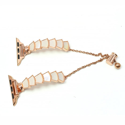 Metal Shell Watch Band For Apple Watch Series 9&8&7 41mm / SE 3&SE 2&6&SE&5&4 40mm / 3&2&1 38mm(Rose Gold White) by bashfashion