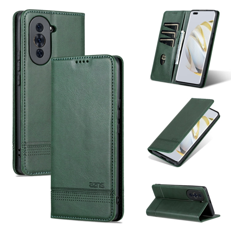 For Huawei nova 10 AZNS Magnetic Calf Texture Flip Leather Phone Case(Dark Green) by AZNS