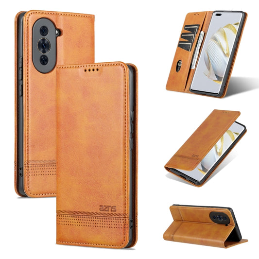 For Huawei nova 10 AZNS Magnetic Calf Texture Flip Leather Phone Case(Light Brown) by AZNS