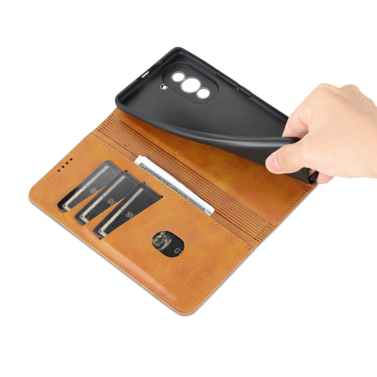 For Huawei nova 10 AZNS Magnetic Calf Texture Flip Leather Phone Case(Light Brown) by AZNS