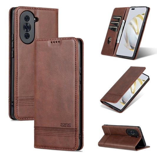 For Huawei nova 10 AZNS Magnetic Calf Texture Flip Leather Phone Case(Dark Brown) by AZNS