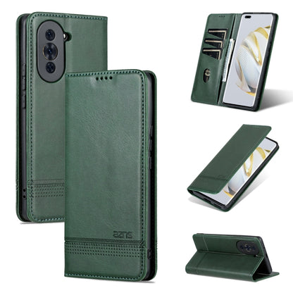 For Huawei nova 10 Pro AZNS Magnetic Calf Texture Flip Leather Phone Case(Dark Green) by AZNS