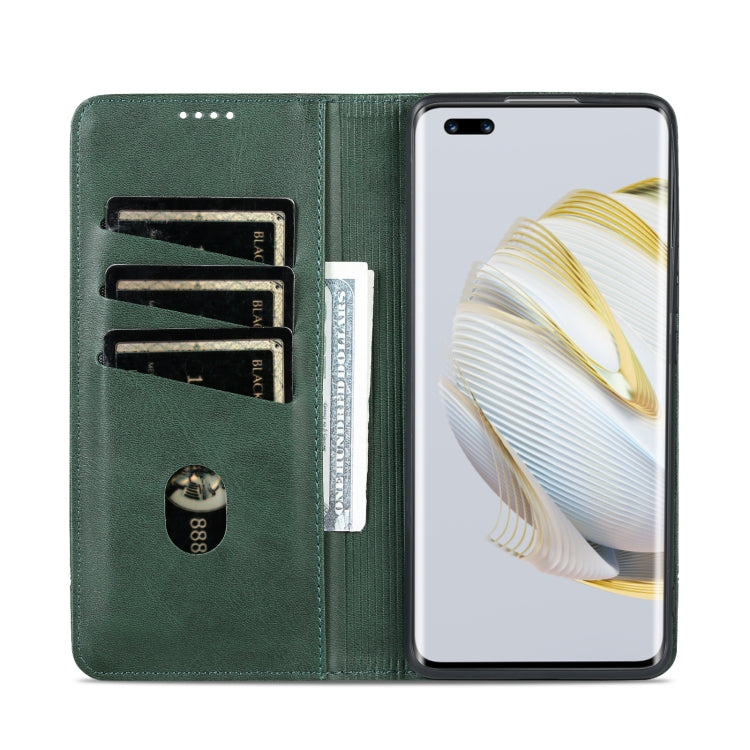 For Huawei nova 10 Pro AZNS Magnetic Calf Texture Flip Leather Phone Case(Dark Green) by AZNS