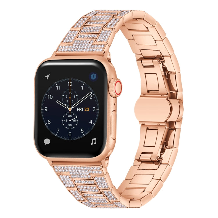 Diamond Metal Watch Band For Apple Watch Ultra 49mm&Watch Ultra 2 49mm / Series 9&8&7 45mm / SE 3&SE 2&6&SE&5&4 44mm / 3&2&1 42mm(Rose Gold) by bashfashion