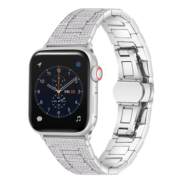 Diamond Metal Watch Band For Apple Watch Ultra 49mm&Watch Ultra 2 49mm / Series 9&8&7 45mm / SE 3&SE 2&6&SE&5&4 44mm / 3&2&1 42mm(Silver) by bashfashion