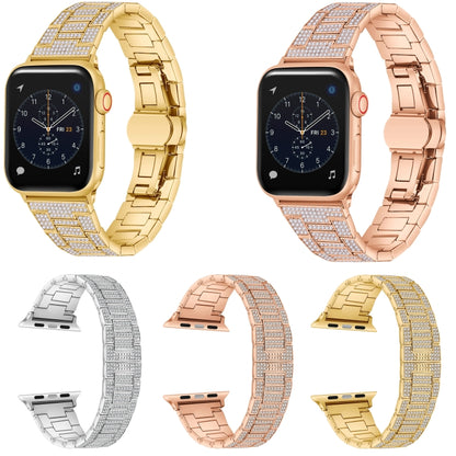 Diamond Metal Watch Band For Apple Watch Ultra 49mm&Watch Ultra 2 49mm / Series 9&8&7 45mm / SE 3&SE 2&6&SE&5&4 44mm / 3&2&1 42mm(Rose Gold) by bashfashion