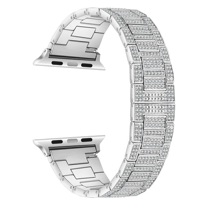 Diamond Metal Watch Band For Apple Watch Series 9&8&7 41mm / SE 3&SE 2&6&SE&5&4 40mm / 3&2&1 38mm(Silver) by bashfashion