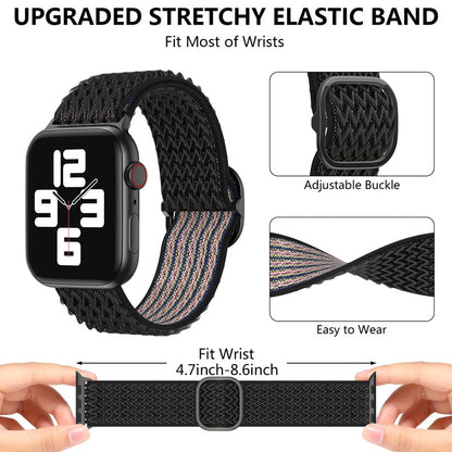 Wave Nylon Watch Band For Apple Watch Ultra 49mm&Watch Ultra 2 49mm / Series 9&8&7 45mm / SE 3&SE 2&6&SE&5&4 44mm / 3&2&1 42mm(Midnight Blue Black) by bashfashion