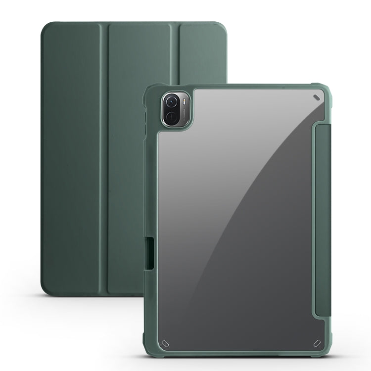 For Xiaomi Pad 5 Acrylic 3-folding Smart Leather Tablet Case(Dark Green) by bashfashion