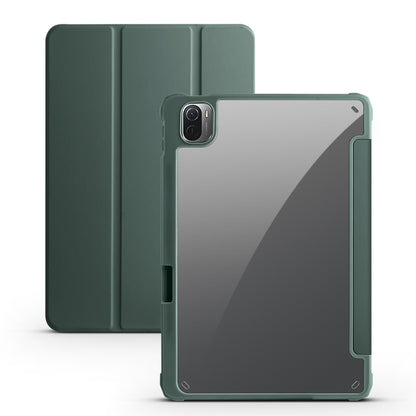 For Xiaomi Pad 5 Acrylic 3-folding Smart Leather Tablet Case(Dark Green) by bashfashion
