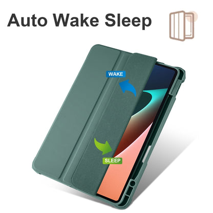 For Xiaomi Pad 5 Acrylic 3-folding Smart Leather Tablet Case(Dark Green) by bashfashion