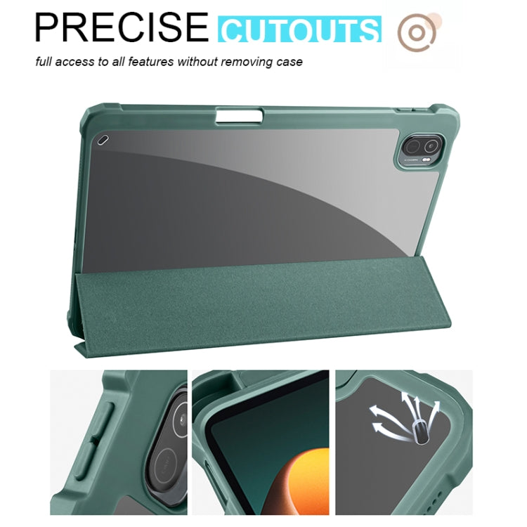 For Xiaomi Pad 5 Acrylic 3-folding Smart Leather Tablet Case(Dark Green) by bashfashion