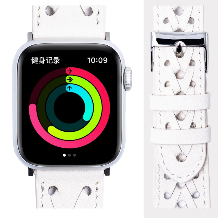 Genuine Leather Woven Watch Strap For Apple Watch Series 9&8&7 41mm / SE 3&SE 2&6&SE&5&4 40mm / 3&2&1 38mm(White) by bashfashion