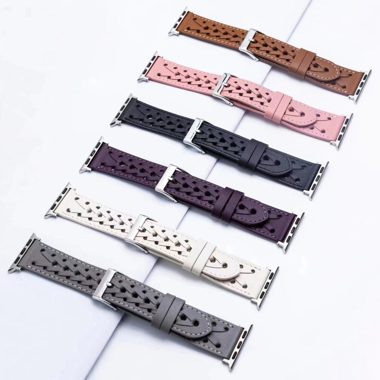 Genuine Leather Woven Watch Strap For Apple Watch Series 9&8&7 41mm / SE 3&SE 2&6&SE&5&4 40mm / 3&2&1 38mm(Pink) by bashfashion