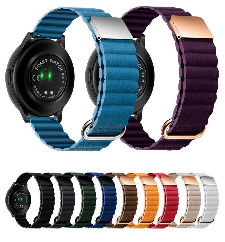 For Samsung Galaxy Watch3 45mm 22mm Magnetic Buckle Leather Watch Band(Cape Blue) by bashfashion