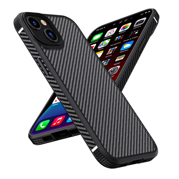 For iPhone 14 iPAKY Carbon Fiber Texture Shockproof PC + TPU Protective Phone Case (Black) by iPAKY