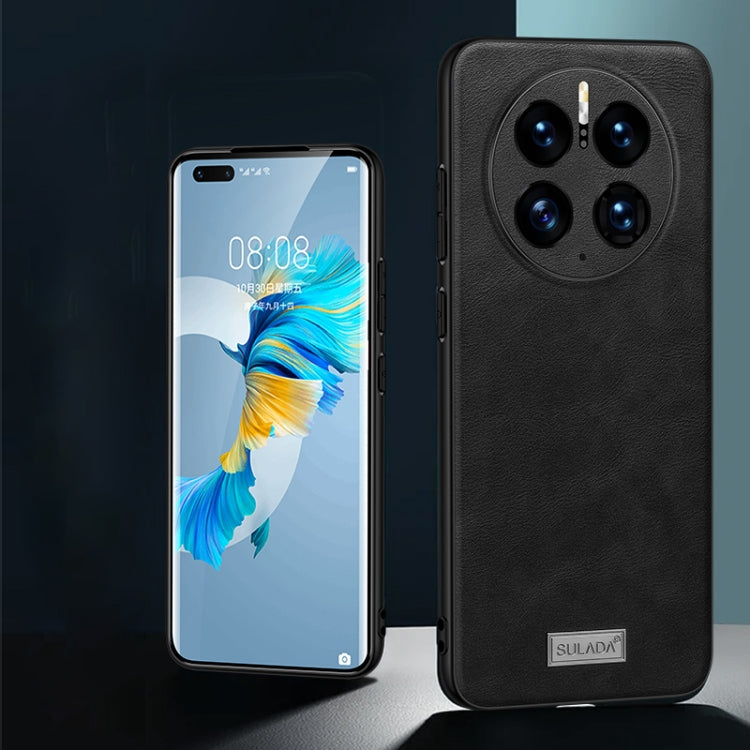 For Huawei Mate 50 Pro SULADA Shockproof TPU + Handmade Leather Protective Phone Case(Black) by SULADA