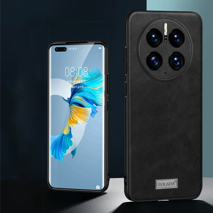 For Huawei Mate 50 Pro SULADA Shockproof TPU + Handmade Leather Protective Phone Case(Black) by SULADA