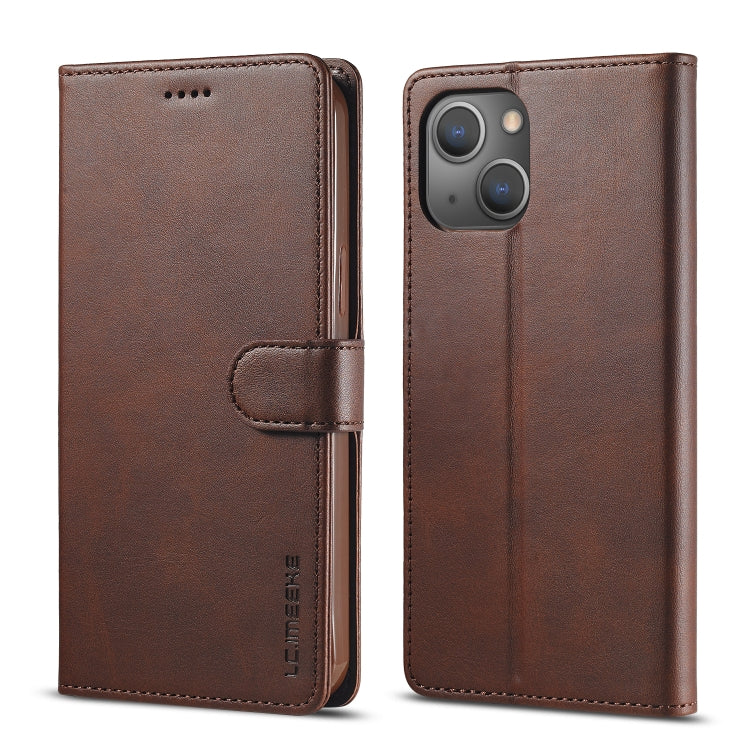 For iPhone 14 LC.IMEEKE Calf Texture Horizontal Flip Leather Case (Brown) by LC.IMEEKE