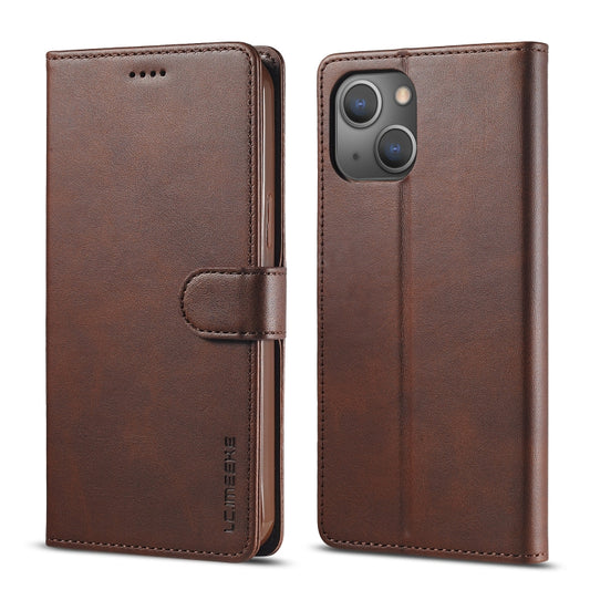 For iPhone 14 Plus LC.IMEEKE Calf Texture Horizontal Flip Leather Case (Brown) by LC.IMEEKE