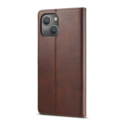 For iPhone 14 Plus LC.IMEEKE Calf Texture Horizontal Flip Leather Case (Brown) by LC.IMEEKE