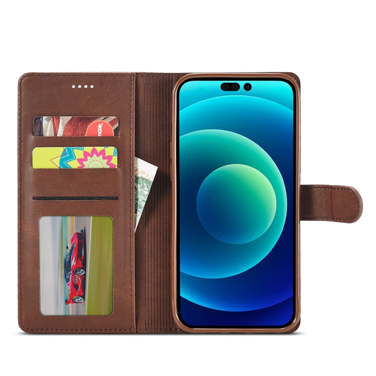 For iPhone 14 Plus LC.IMEEKE Calf Texture Horizontal Flip Leather Case (Brown) by LC.IMEEKE