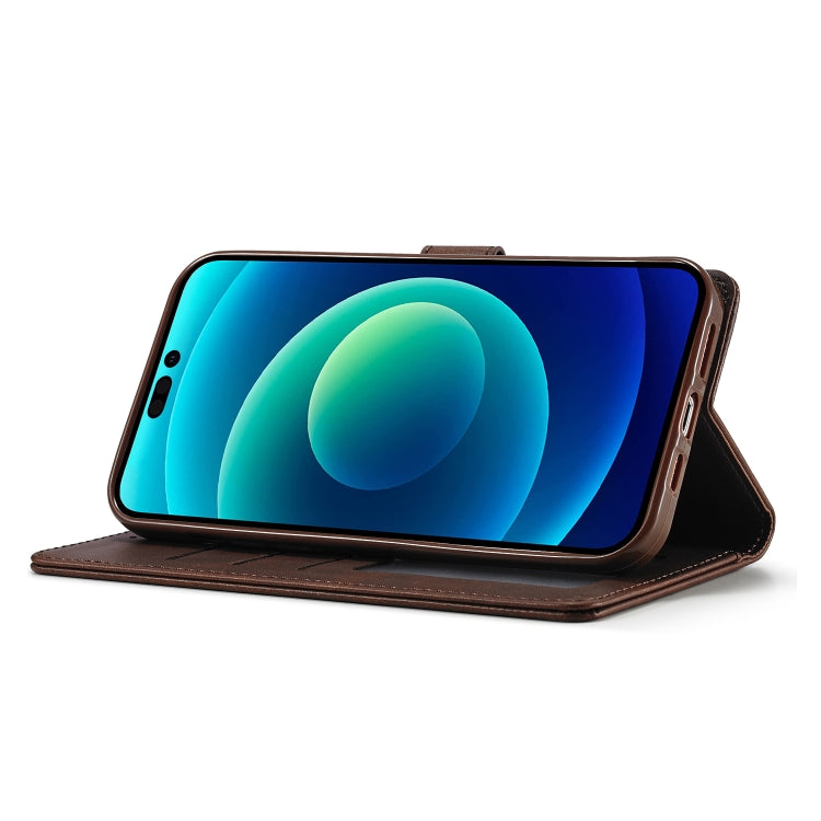 For iPhone 14 Plus LC.IMEEKE Calf Texture Horizontal Flip Leather Case (Brown) by LC.IMEEKE