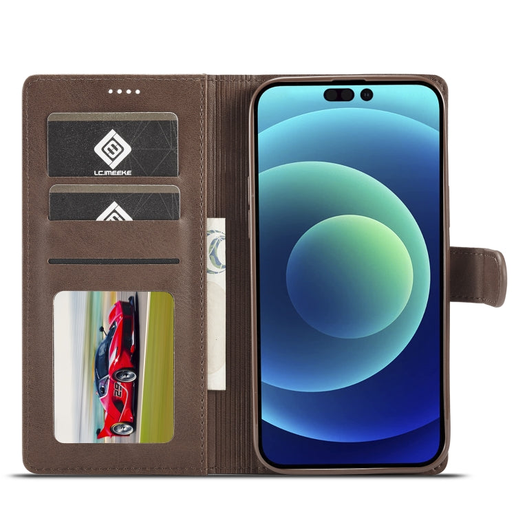 For iPhone 14 Pro LC.IMEEKE Calf Texture Horizontal Flip Leather Case(Brown) by LC.IMEEKE