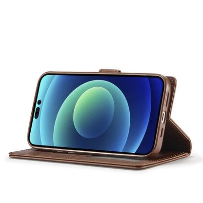 For iPhone 14 Pro LC.IMEEKE Calf Texture Horizontal Flip Leather Case(Brown) by LC.IMEEKE