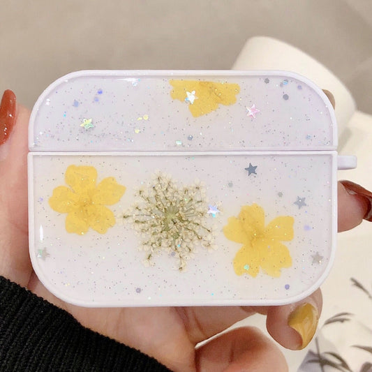 For AirPods Pro Beautiful Ladies Flowers Pattern Wireless Earphone Protective Case(Yellow) by bashfashion
