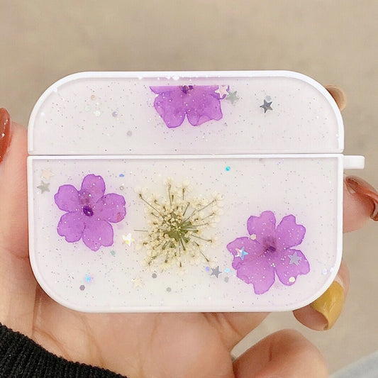 For AirPods Pro Beautiful Ladies Flowers Pattern Wireless Earphone Protective Case(Purple) by bashfashion