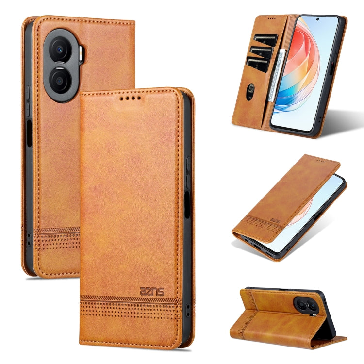 For Honor X40i AZNS Magnetic Calf Texture Flip Leather Phone Case(Light Brown) by AZNS