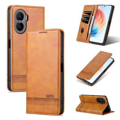 For Honor X40i AZNS Magnetic Calf Texture Flip Leather Phone Case(Light Brown) by AZNS