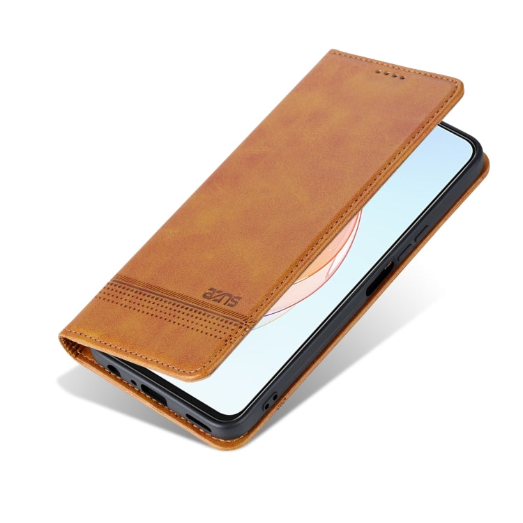 For Honor X40i AZNS Magnetic Calf Texture Flip Leather Phone Case(Light Brown) by AZNS