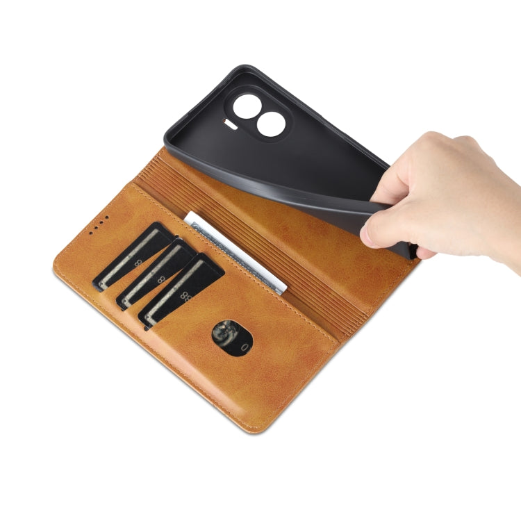 For Honor X40i AZNS Magnetic Calf Texture Flip Leather Phone Case(Light Brown) by AZNS