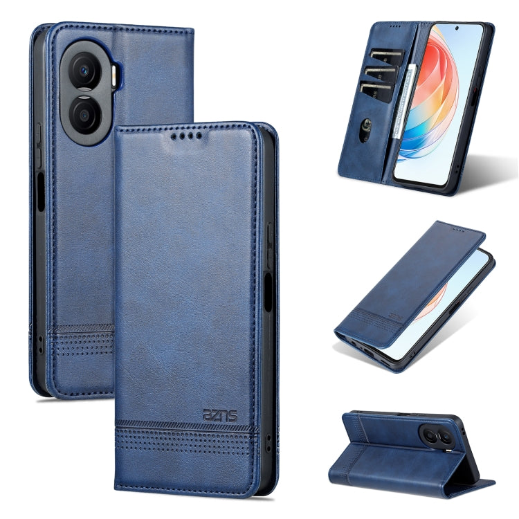 For Honor X40i AZNS Magnetic Calf Texture Flip Leather Phone Case(Dark Blue) by AZNS