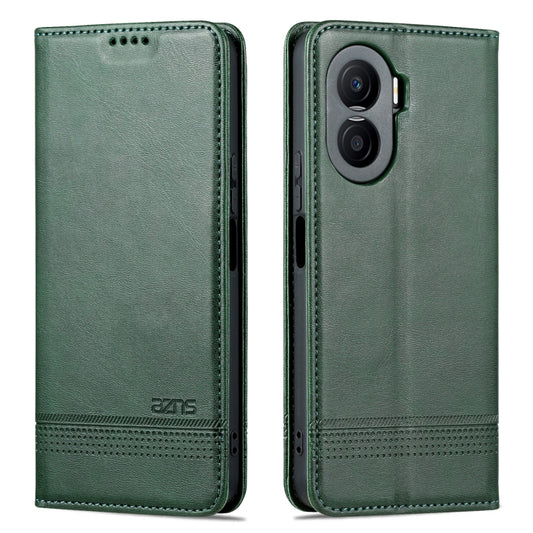 For Honor X40i AZNS Magnetic Calf Texture Flip Leather Phone Case(Dark Green) by AZNS