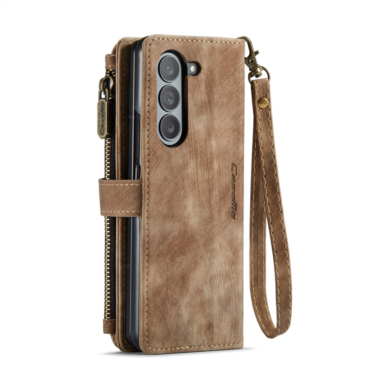 For Samsung Galaxy Z Fold5 CaseMe C30 Multifunctional Card Slots Zipper Phone Leather Phone Case(Brown) by CaseMe