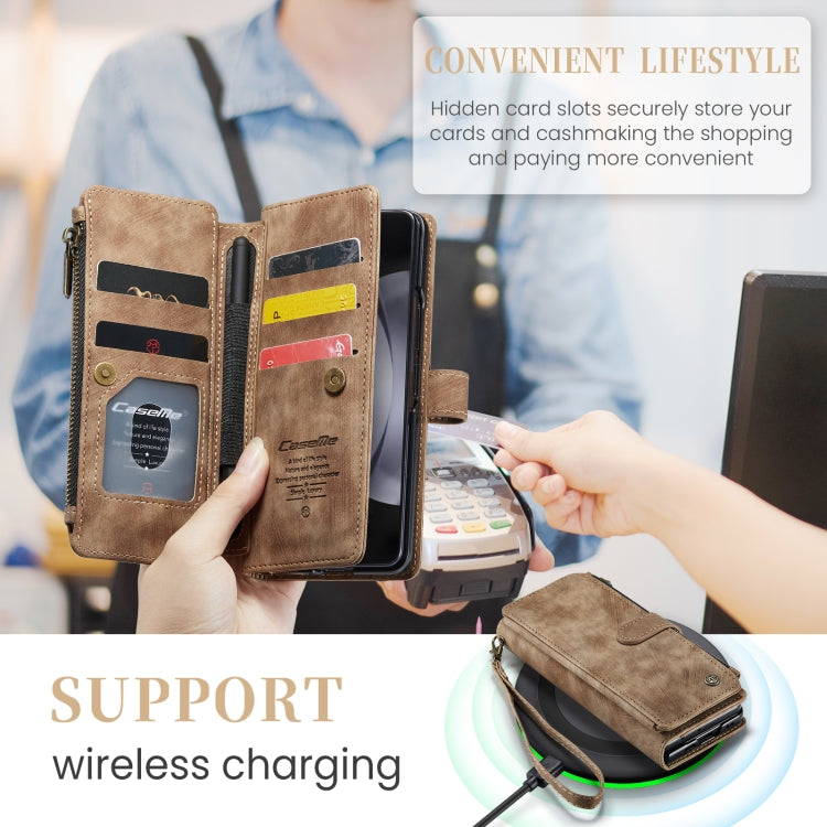 For Samsung Galaxy Z Fold5 CaseMe C30 Multifunctional Card Slots Zipper Phone Leather Phone Case(Brown) by CaseMe