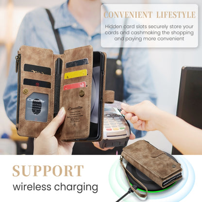 For Samsung Galaxy Z Fold5 CaseMe C30 Multifunctional Card Slots Zipper Phone Leather Phone Case(Brown) by CaseMe