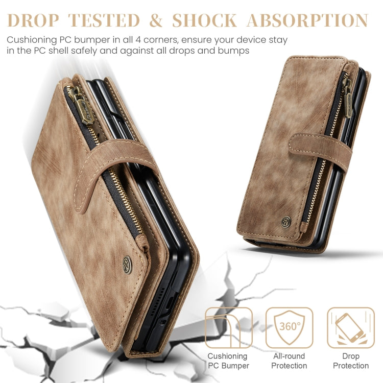 For Samsung Galaxy Z Fold5 CaseMe C30 Multifunctional Card Slots Zipper Phone Leather Phone Case(Brown) by CaseMe
