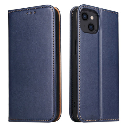 For iPhone 14 Plus Fierre Shann PU Genuine Leather Texture Leather Phone Case (Blue) by FIERRE SHANN