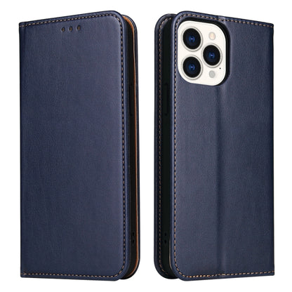 For iPhone 14 Pro Max Fierre Shann PU Genuine Leather Texture Leather Phone Case (Blue) by FIERRE SHANN