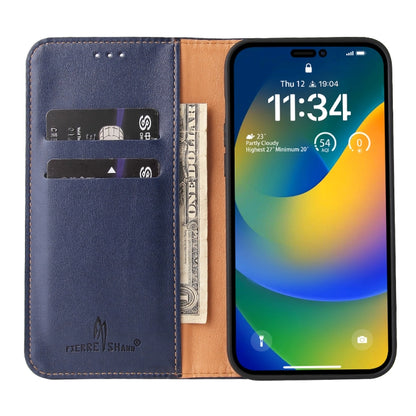 For iPhone 14 Pro Max Fierre Shann PU Genuine Leather Texture Leather Phone Case (Blue) by FIERRE SHANN