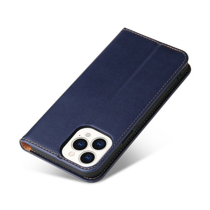 For iPhone 14 Pro Max Fierre Shann PU Genuine Leather Texture Leather Phone Case (Blue) by FIERRE SHANN