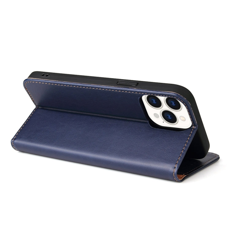 For iPhone 14 Pro Max Fierre Shann PU Genuine Leather Texture Leather Phone Case (Blue) by FIERRE SHANN