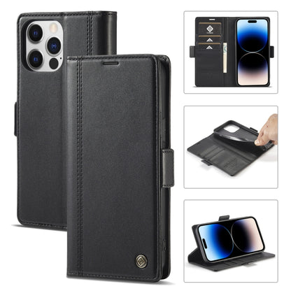For iPhone 14 Pro Max LC.IMEEKE Magnetic Buckle Leather Phone Case (Black) by LC.IMEEKE