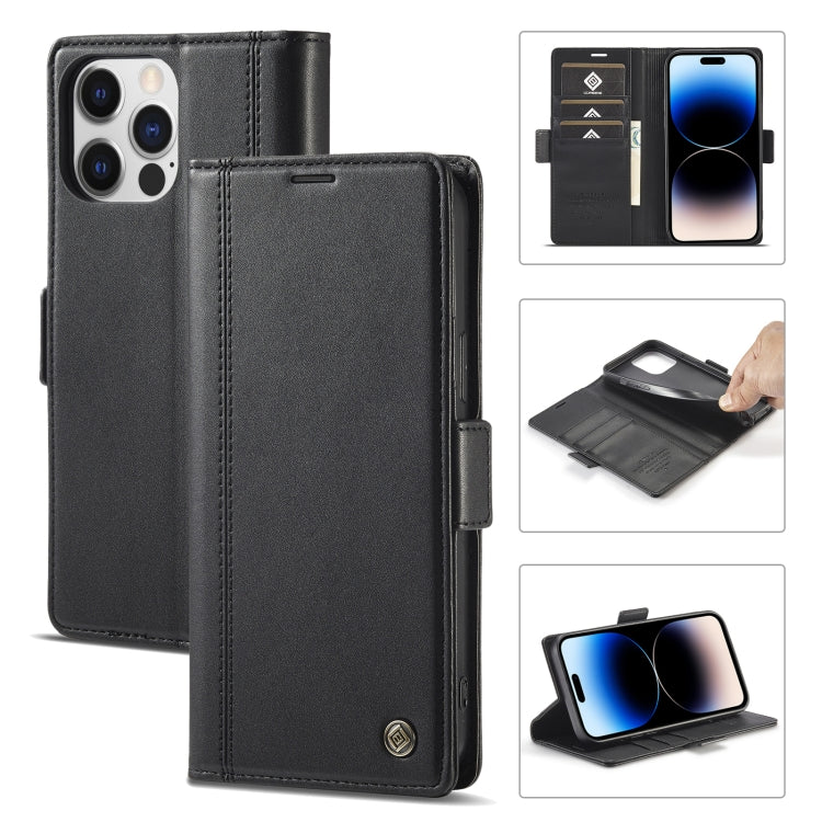 For iPhone 14 Pro LC.IMEEKE Magnetic Buckle Leather Phone Case(Black) by LC.IMEEKE