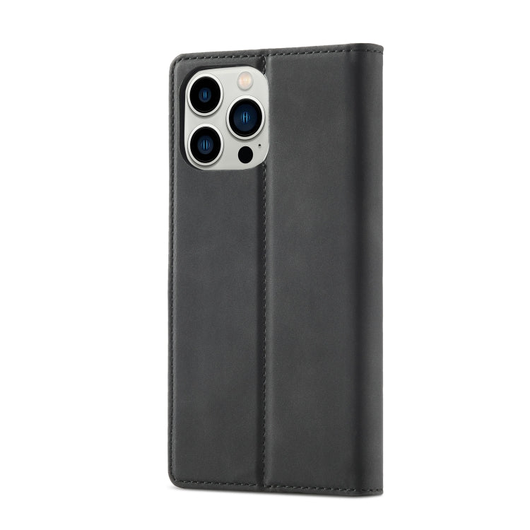 For iPhone 14 Pro LC.IMEEKE Strong Magnetic Leather Phone Case with Holder & Card Slots & Wallet(Black) by LC.IMEEKE